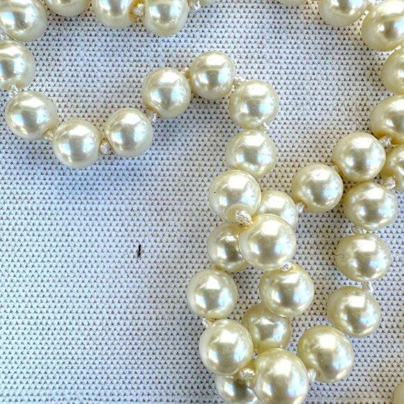 Vintage Faux Pearl Necklace, 38 Inch Hand Knotted Glass Imitation Pearls - Picture 11 of 12